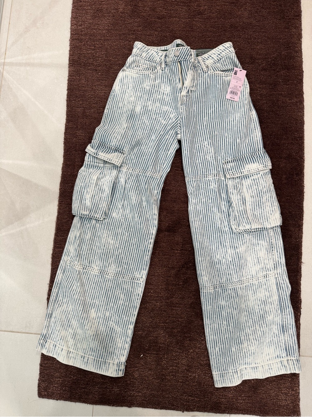 NWT wild fable Light Blue Striped Wide-Leg Cargo Jeans